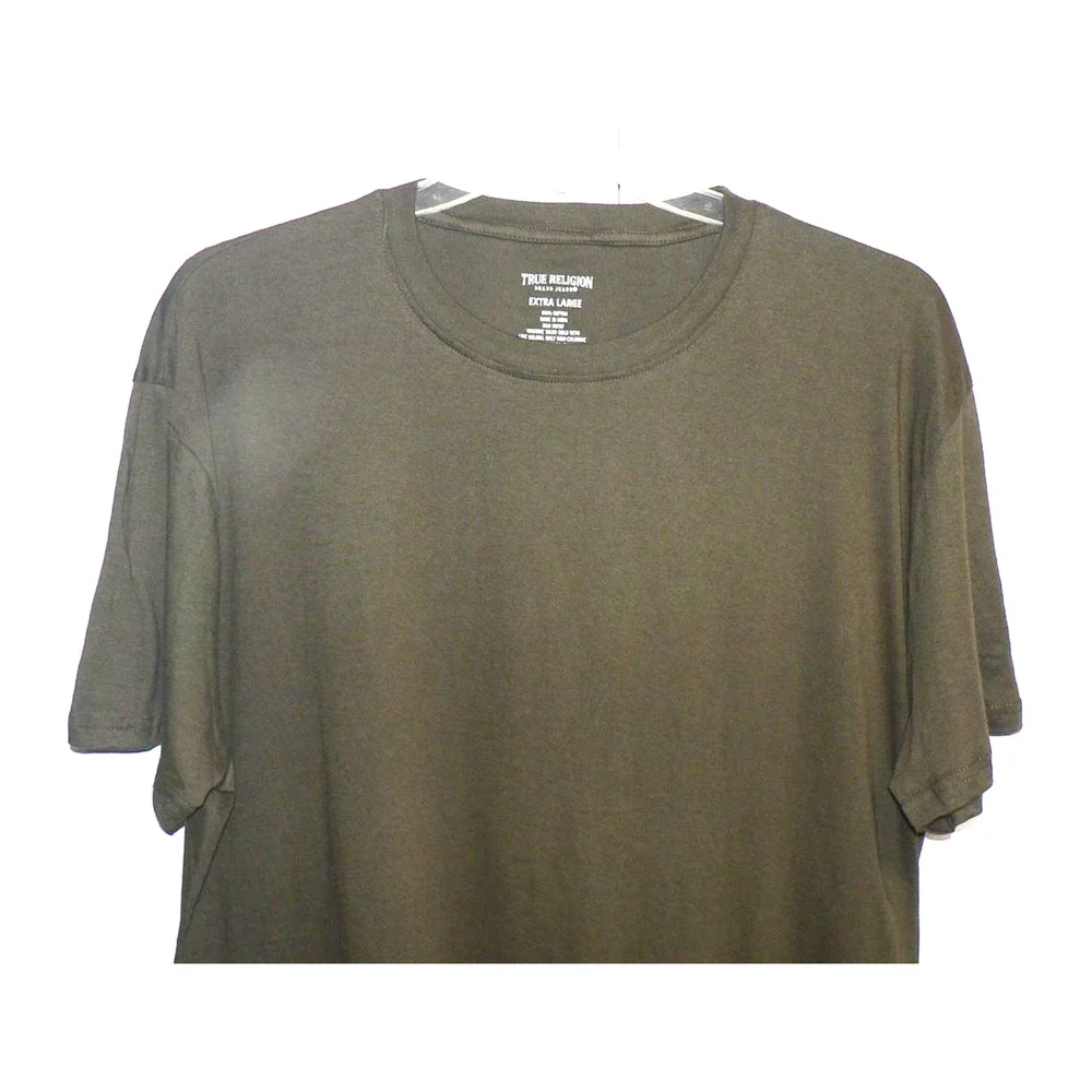 True Religion Men's Short Sleeve Cotton Tee Gold Foiled Hem Logo in Green XL $50